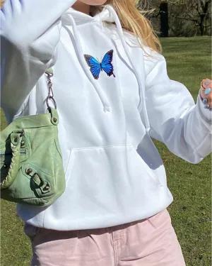 Round Neck Butterfly Embroidery Shirts Blouses Hoodies Sweatshirts