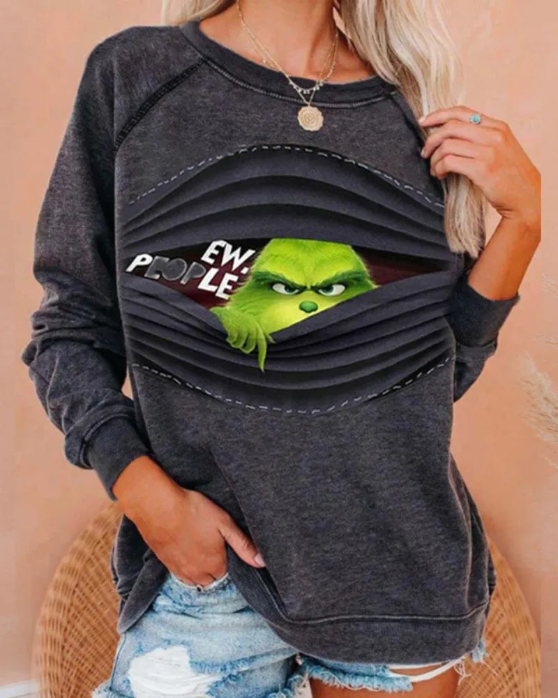Round Neck Floral Printed T-Shirts Blouses Sweatshirts