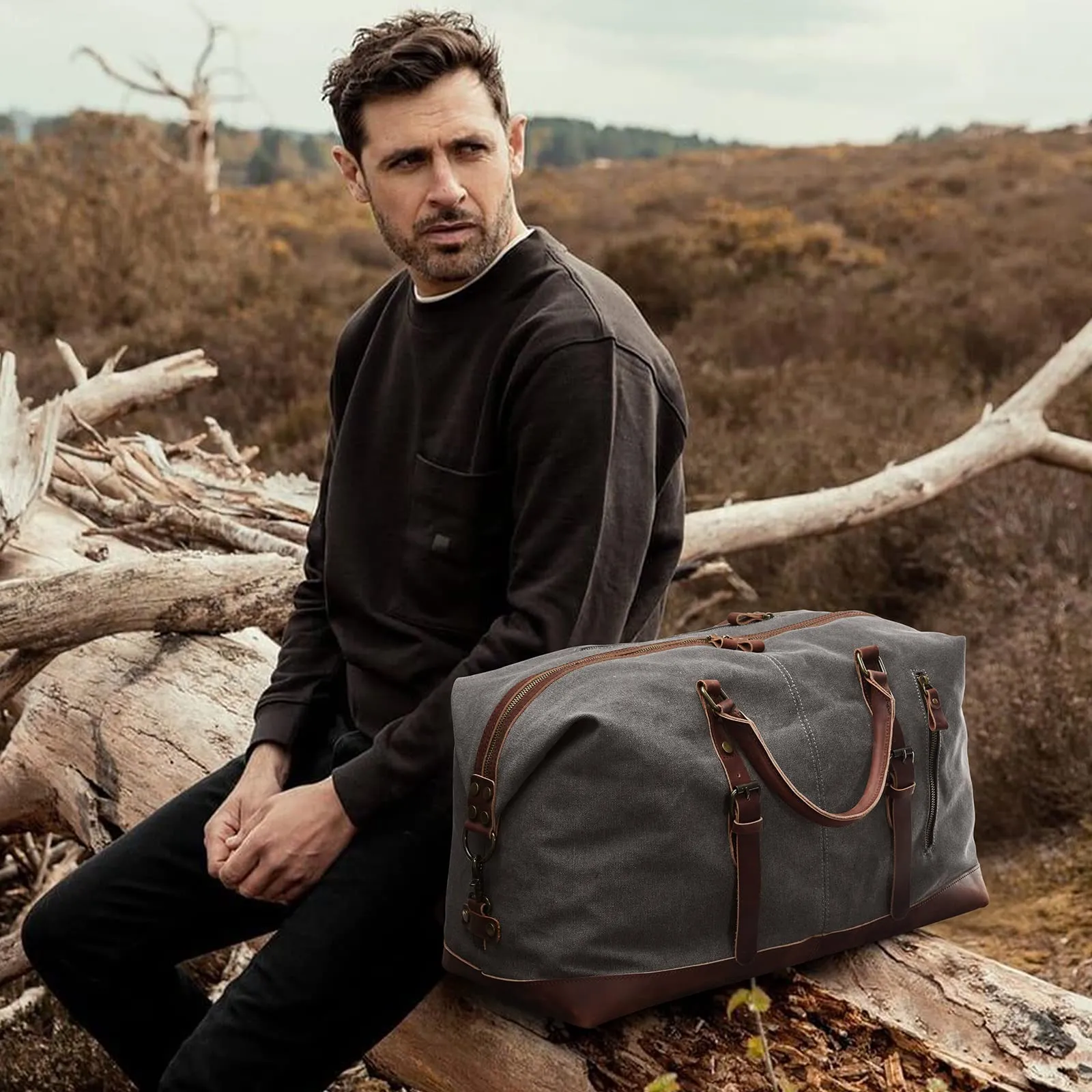 S-ZONE Canvas Duffel Bag,  Weekend Travel Bag for Men