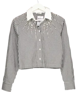 Sandro Black Rhinestone Embellished Long Sleeve Cotton Shirt UK S