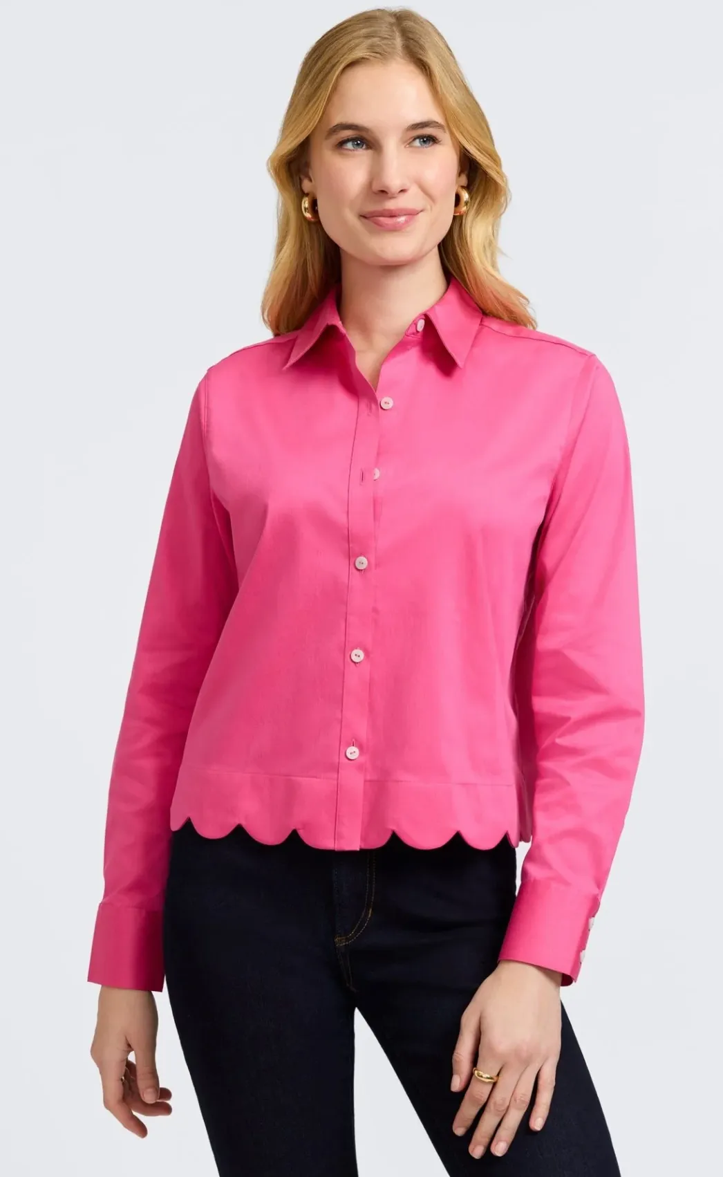 Scarlett No Iron Stretch Matte Sateen Long Sleeve Shirt - Pink