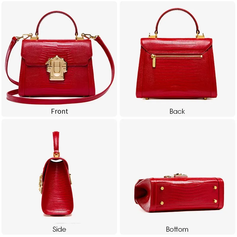 Serpentine Lock Handbag Split Leather
