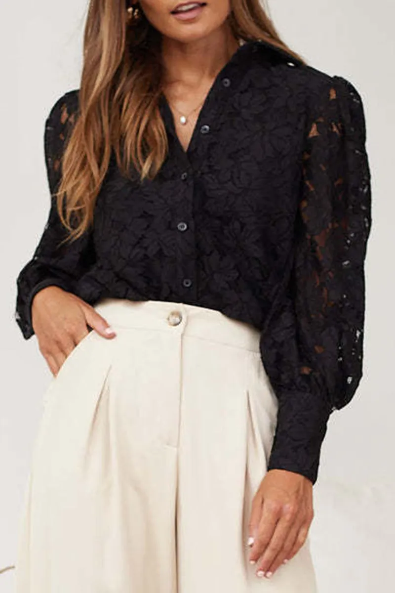 Sexy Lace Hollow Out Turndown Collar Blouses