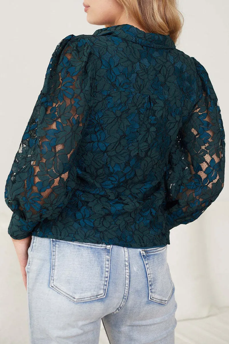 Sexy Lace Hollow Out Turndown Collar Blouses
