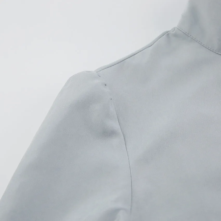 Single-breasted Round Neck Puff Sleeve Mandarin Collar Shirts