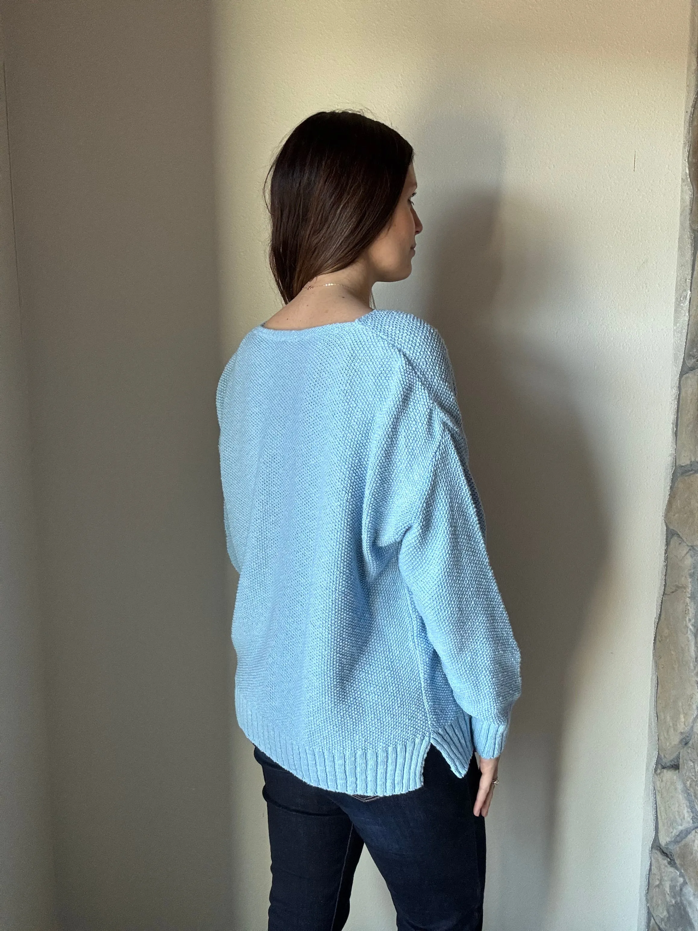 sky classic cotton v-neck textured sweater