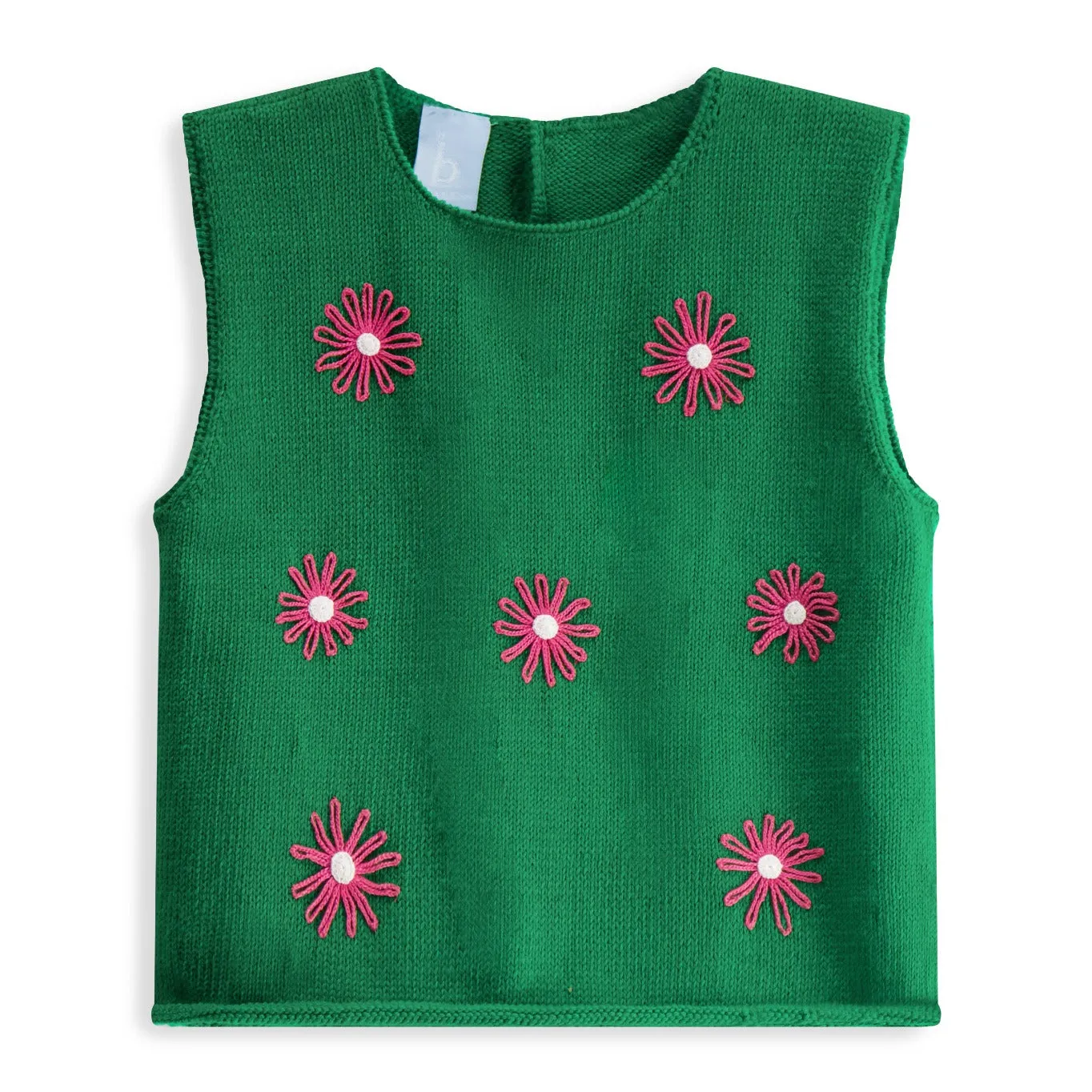 Sleeveless Applique Pullover -- Green w/ Pink Daisies