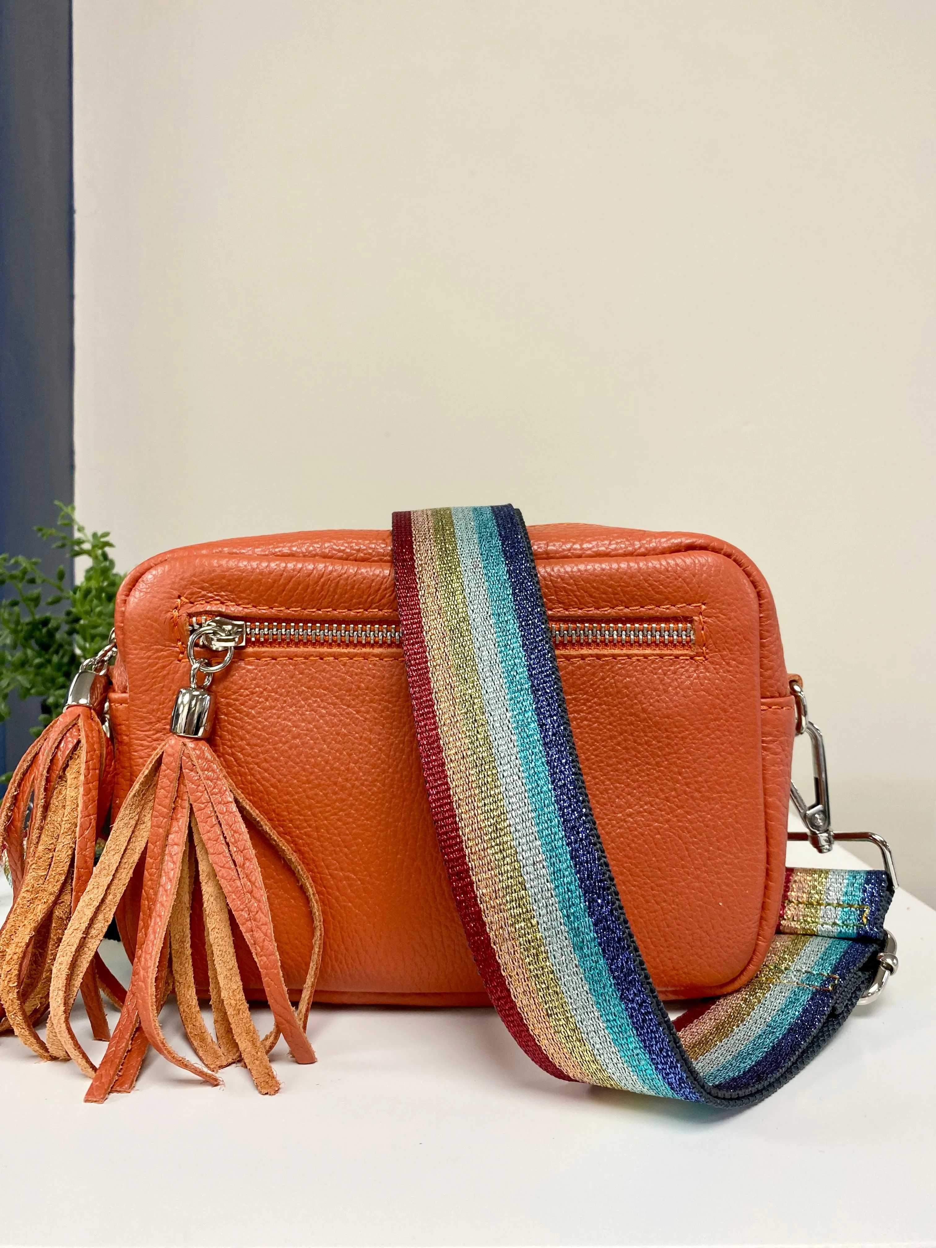 Smaller Dark Orange Leather Camera Bag