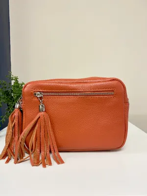 Smaller Dark Orange Leather Camera Bag