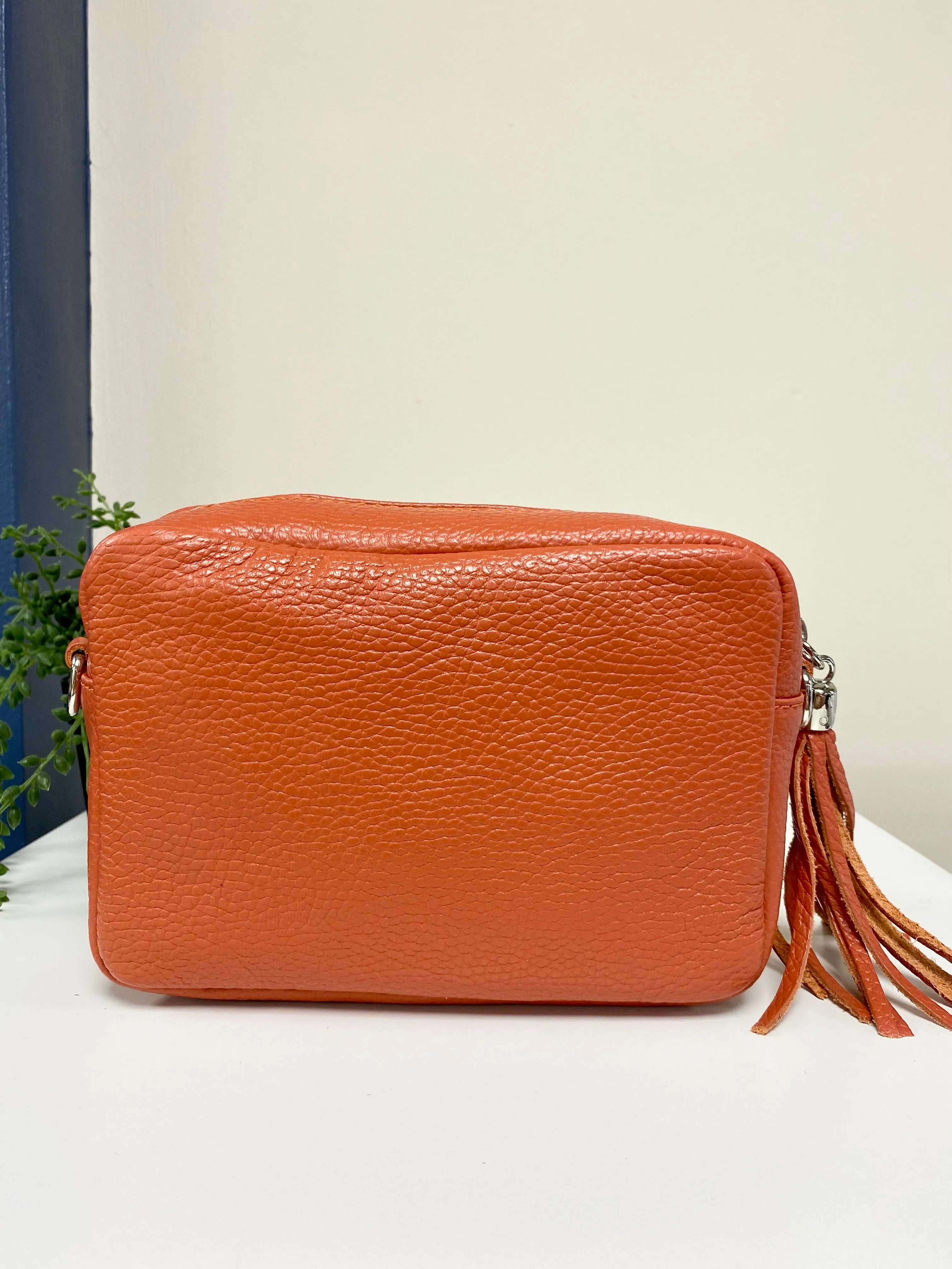 Smaller Dark Orange Leather Camera Bag