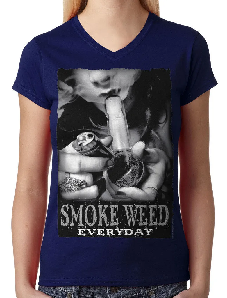 Smoke Weed Everyday Junior Ladies V-neck T-shirt