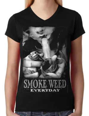 Smoke Weed Everyday Junior Ladies V-neck T-shirt