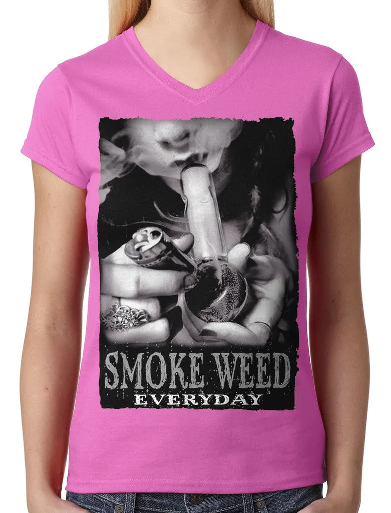 Smoke Weed Everyday Junior Ladies V-neck T-shirt