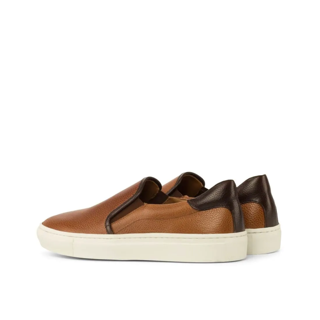 Sneakers Slip On en cuir grainé marron clair - Semelles Blanches