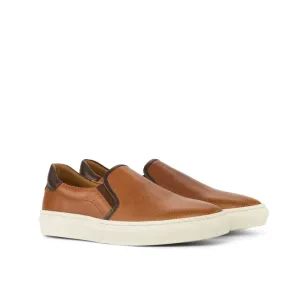 Sneakers Slip On en cuir grainé marron clair - Semelles Blanches