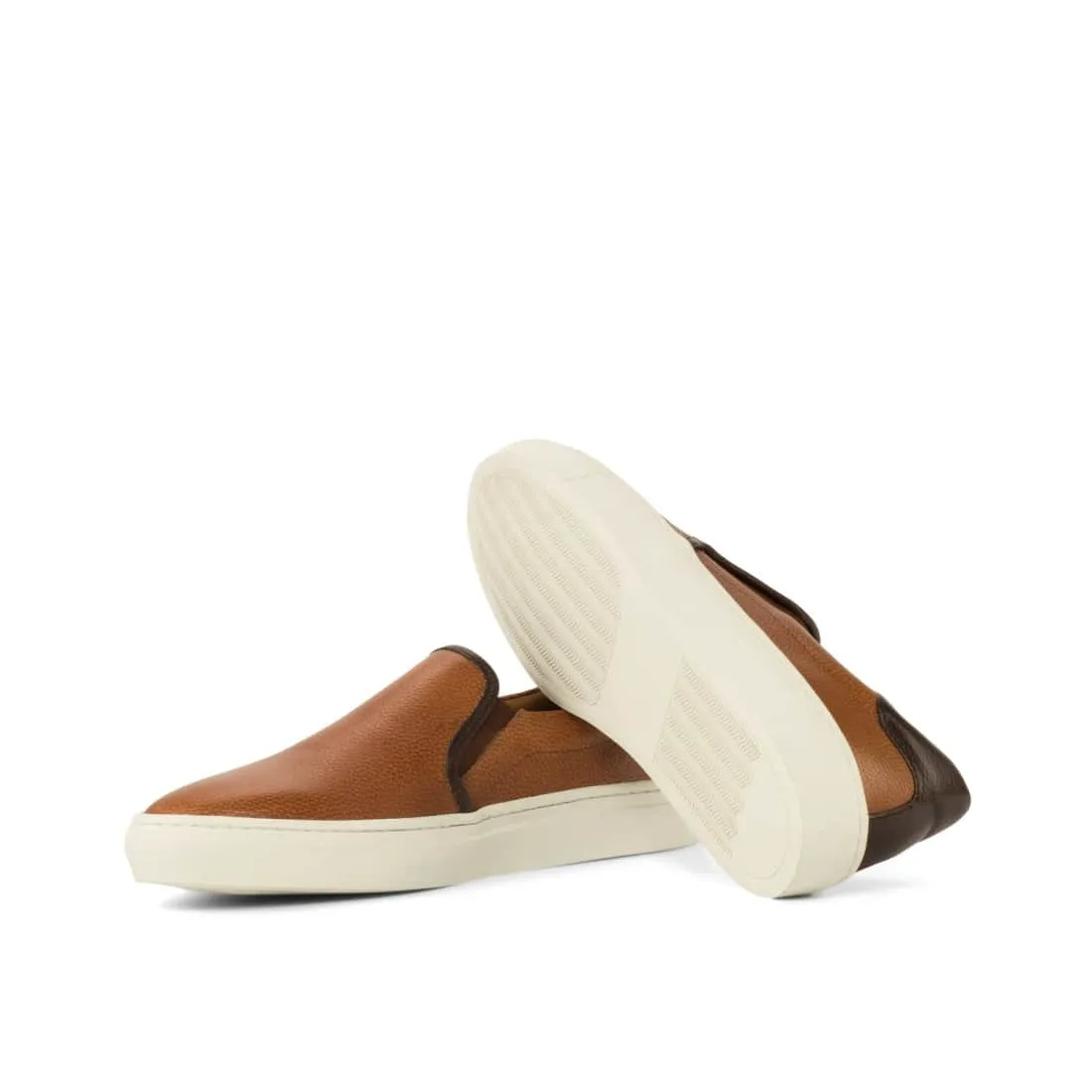 Sneakers Slip On en cuir grainé marron clair - Semelles Blanches