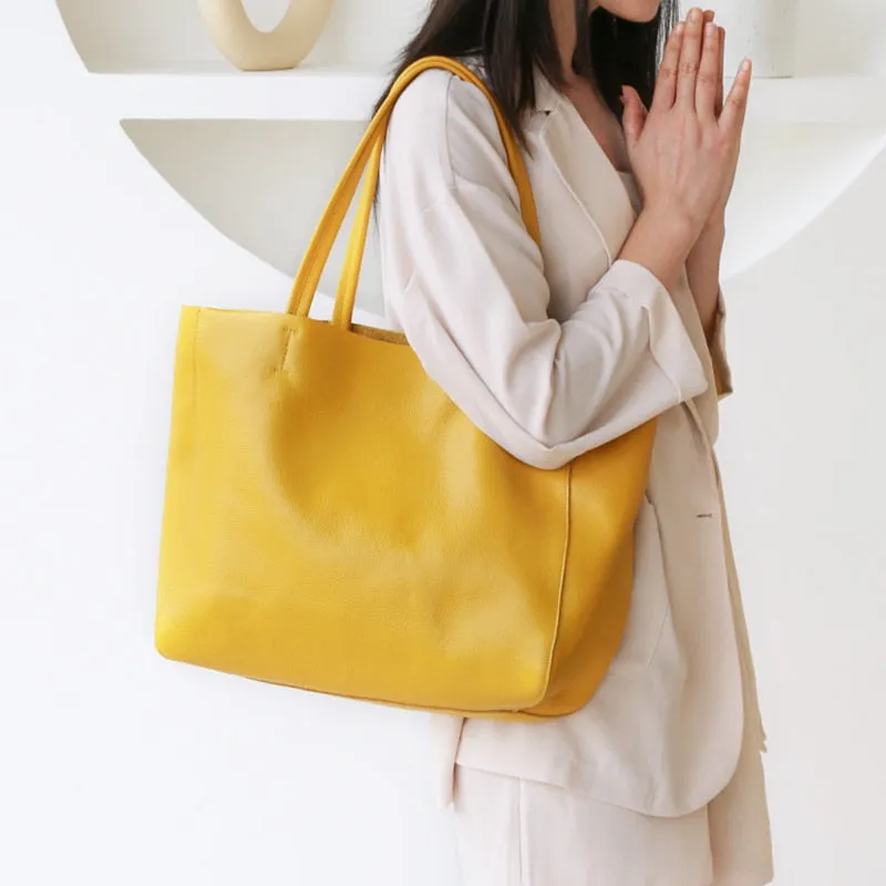 Soft Cowhide Genuine Leather Shoulder Shopping Bag