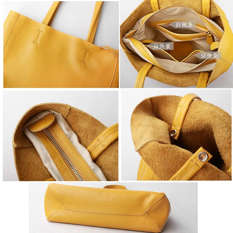 Soft Cowhide Genuine Leather Shoulder Shopping Bag
