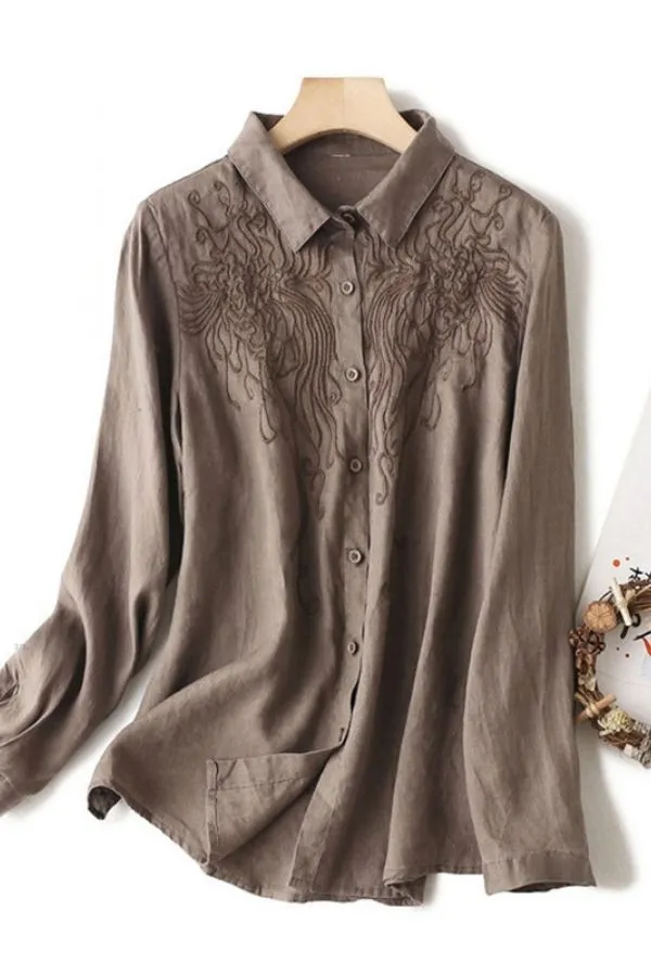 Solid Color Embroidery Shirt