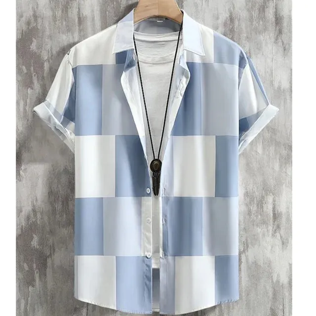 Sommerlicher UrbanMode 3D Patchwork Checkered Printed Herrenshirt