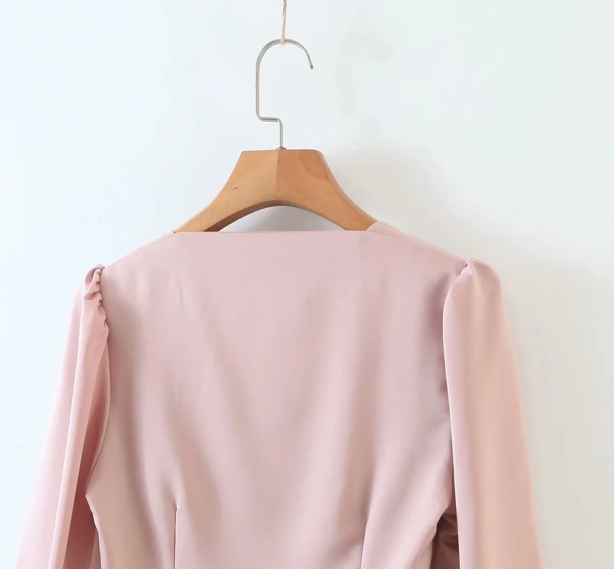 Square Collar Single-breasted Lantern Sleeve Shirts Blouses