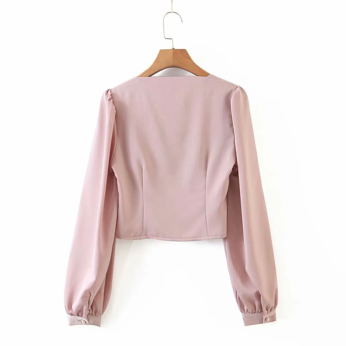 Square Collar Single-breasted Lantern Sleeve Shirts Blouses