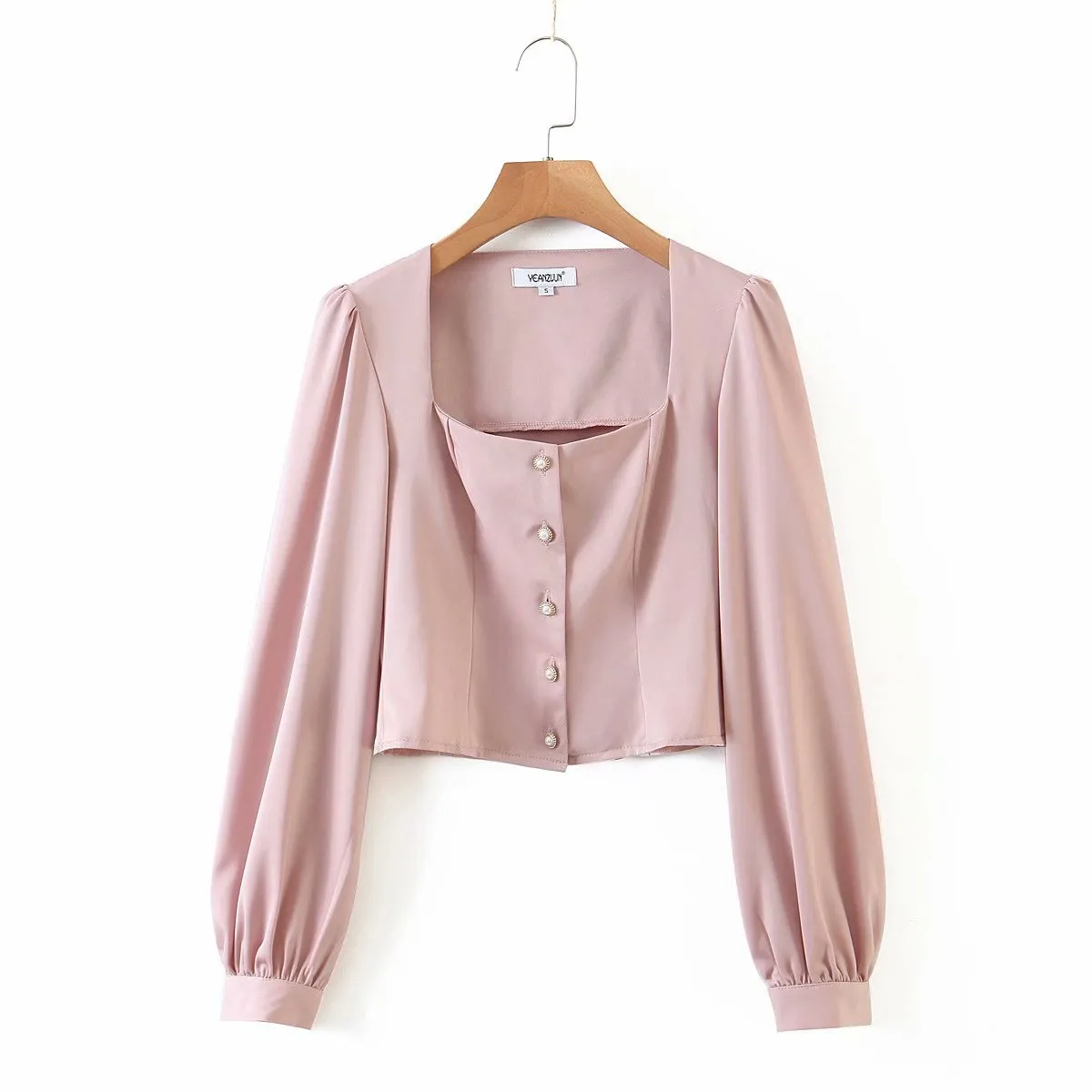 Square Collar Single-breasted Lantern Sleeve Shirts Blouses