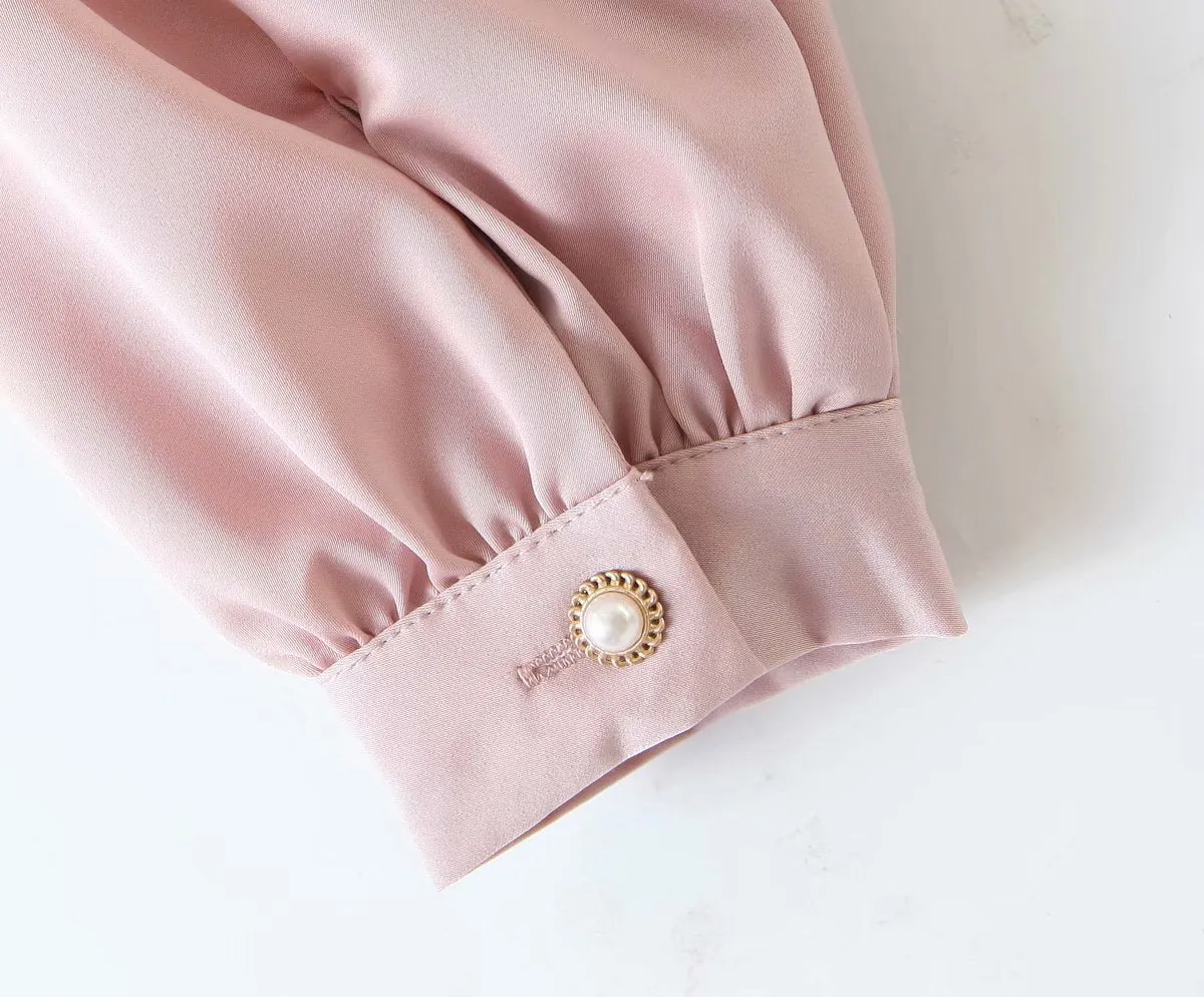 Square Collar Single-breasted Lantern Sleeve Shirts Blouses