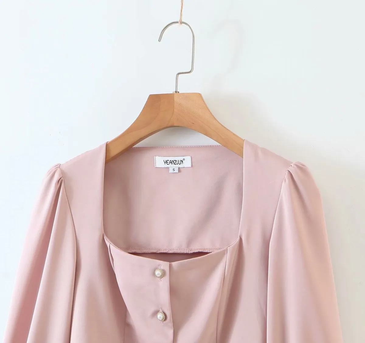 Square Collar Single-breasted Lantern Sleeve Shirts Blouses