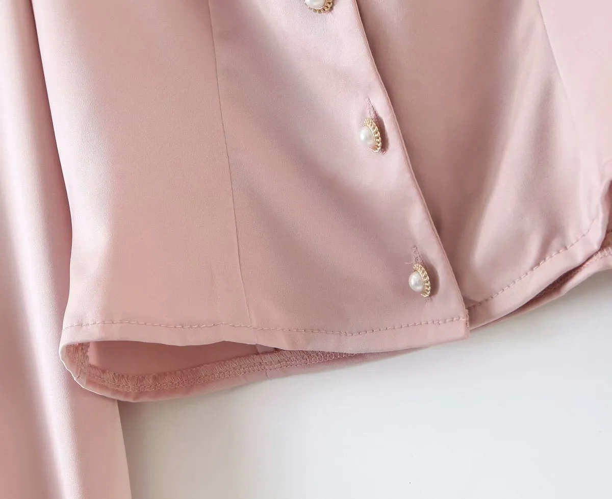 Square Collar Single-breasted Lantern Sleeve Shirts Blouses