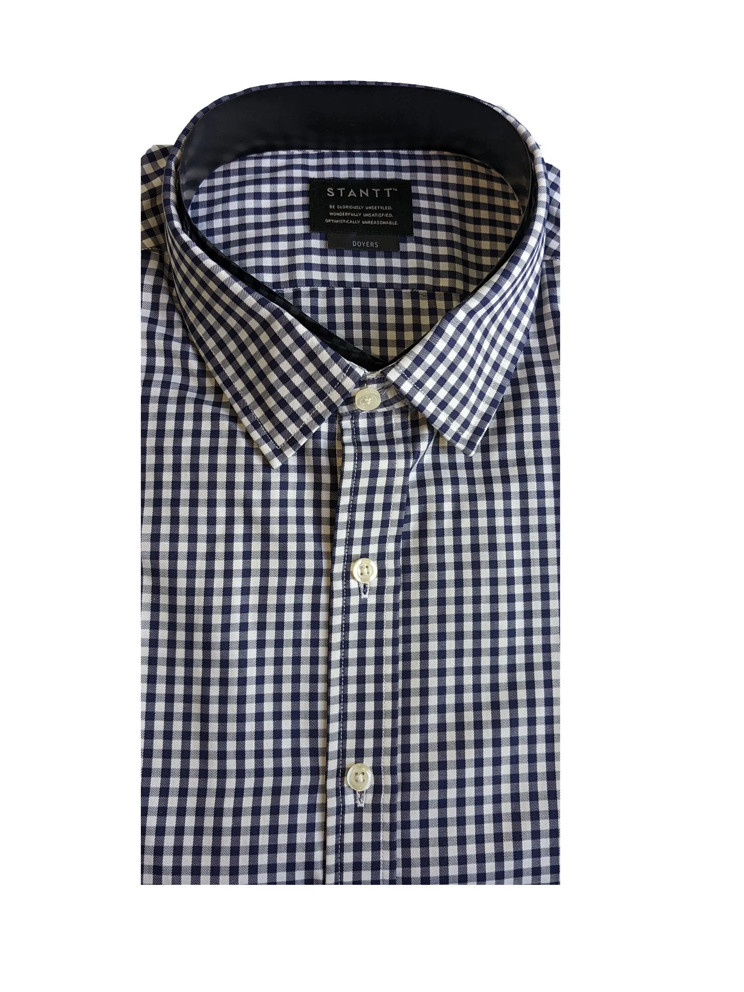 STANTT Men's Navy Gingham Business Casual Shirt Doyers Fit 17.5-31/32 NEW