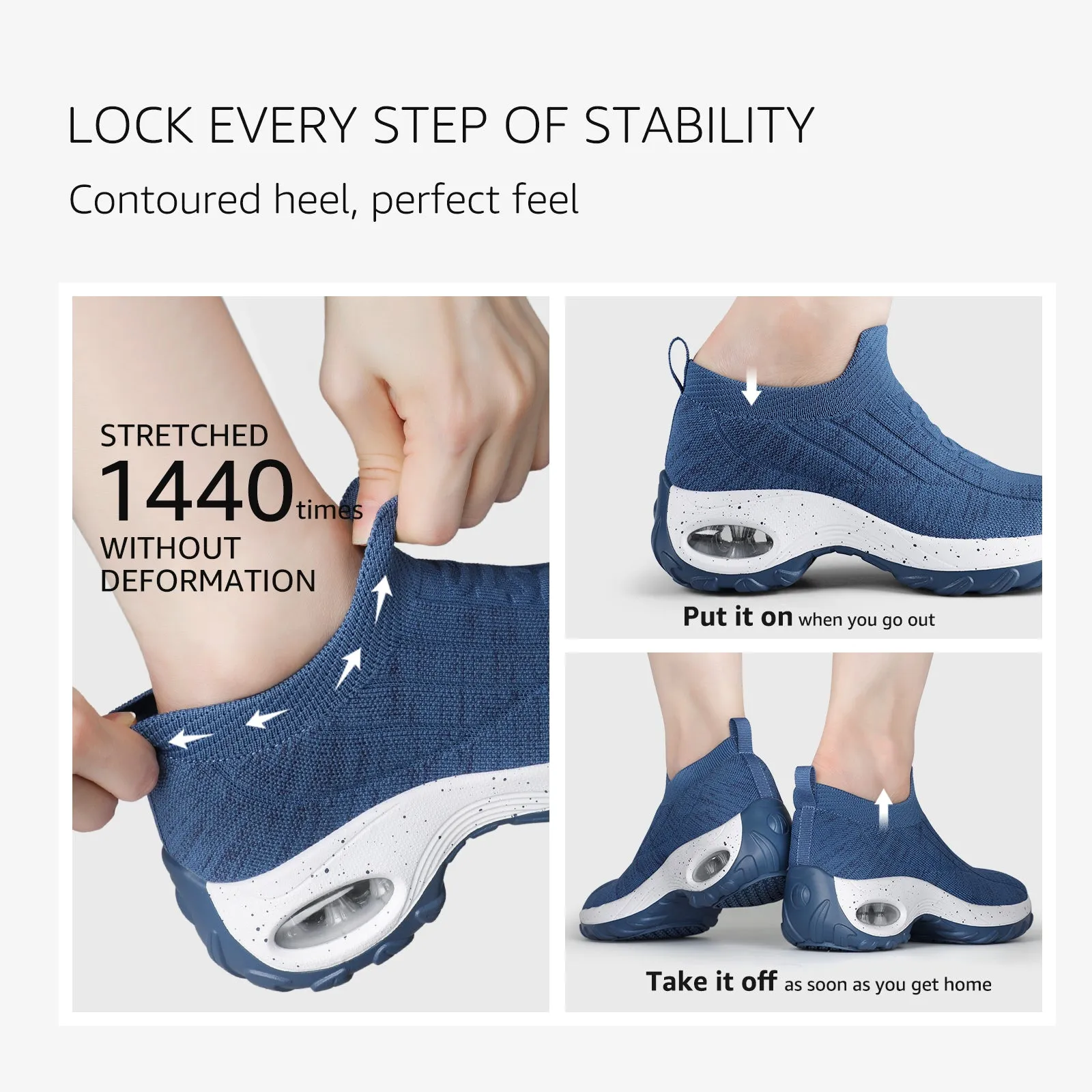 STQ Womens Slip on Walking Shoes Breathable Non Slip Work Shoes Comfortable Air Cushion Orthopedic Sneakers with Arch Support