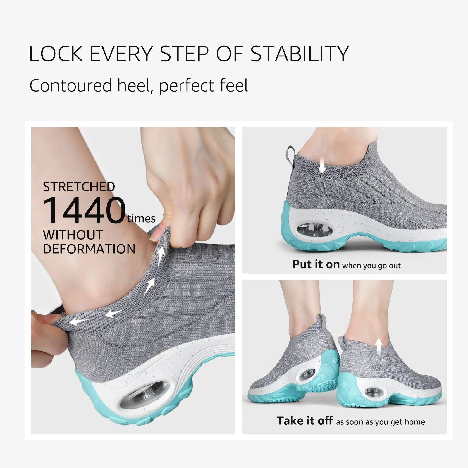 STQ Womens Slip on Walking Shoes Breathable Non Slip Work Shoes Comfortable Air Cushion Orthopedic Sneakers with Arch Support