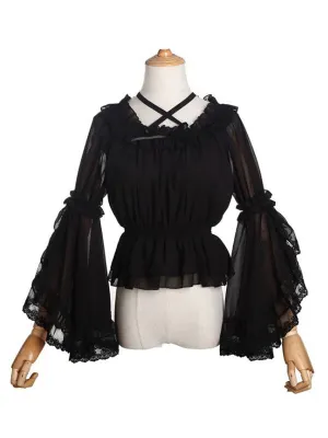 Sweet Lolita Blouses Neverland Lolita Top White Long Sleeves Poms Floral Print Lolita Shirt