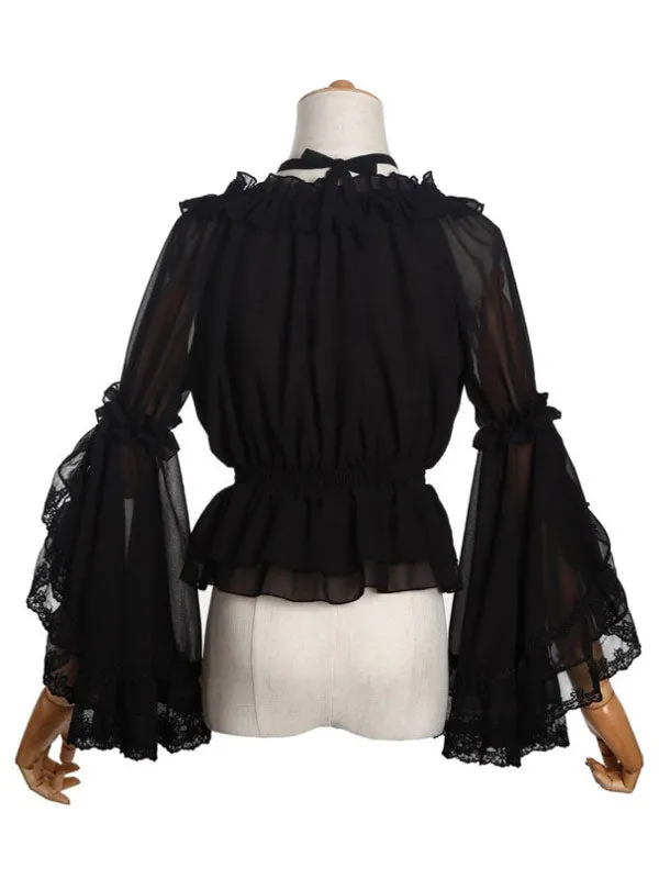 Sweet Lolita Blouses Neverland Lolita Top White Long Sleeves Poms Floral Print Lolita Shirt