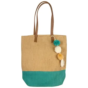 TEAL & NATURAL JUTE TOTE