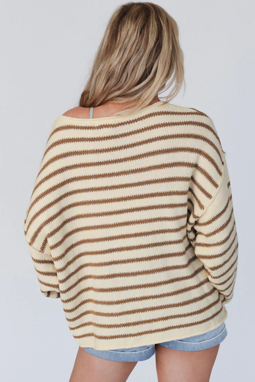Teddy Boat Neck Long Sleeve Striped Sweater