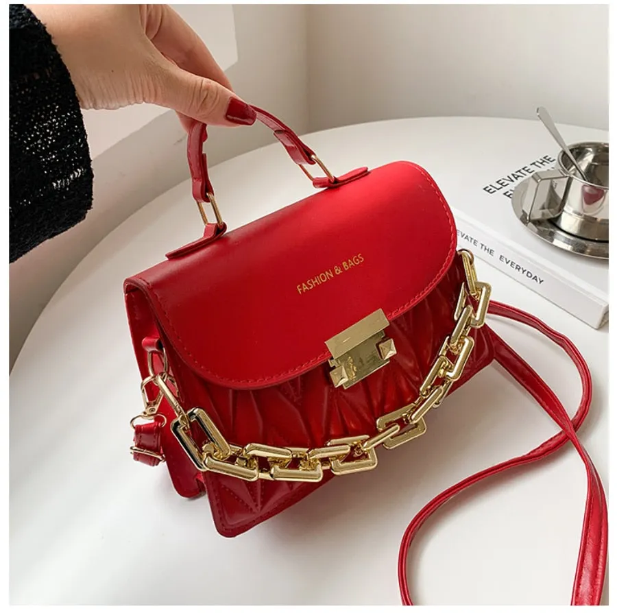 Textured Chain Shoulder Tote Purse