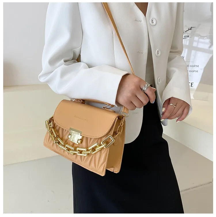 Textured Chain Shoulder Tote Purse