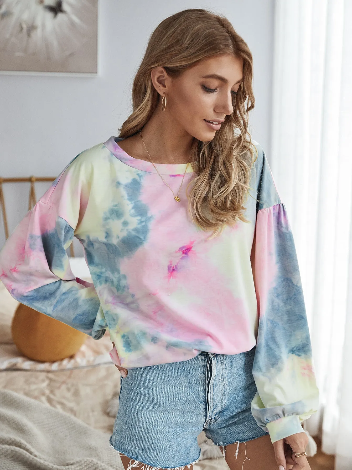Tie Dye Loungewear Bubbles Long Sleeves Blouses T-shirts