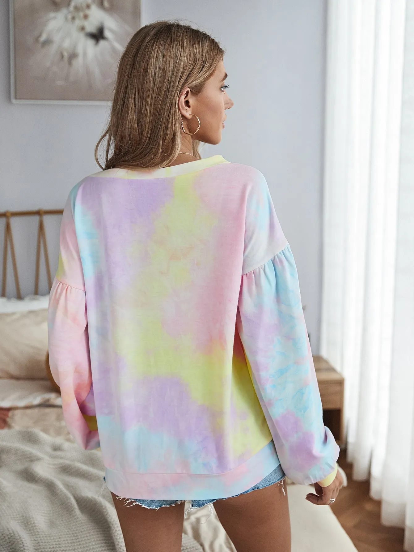 Tie Dye Loungewear Bubbles Long Sleeves Blouses T-shirts
