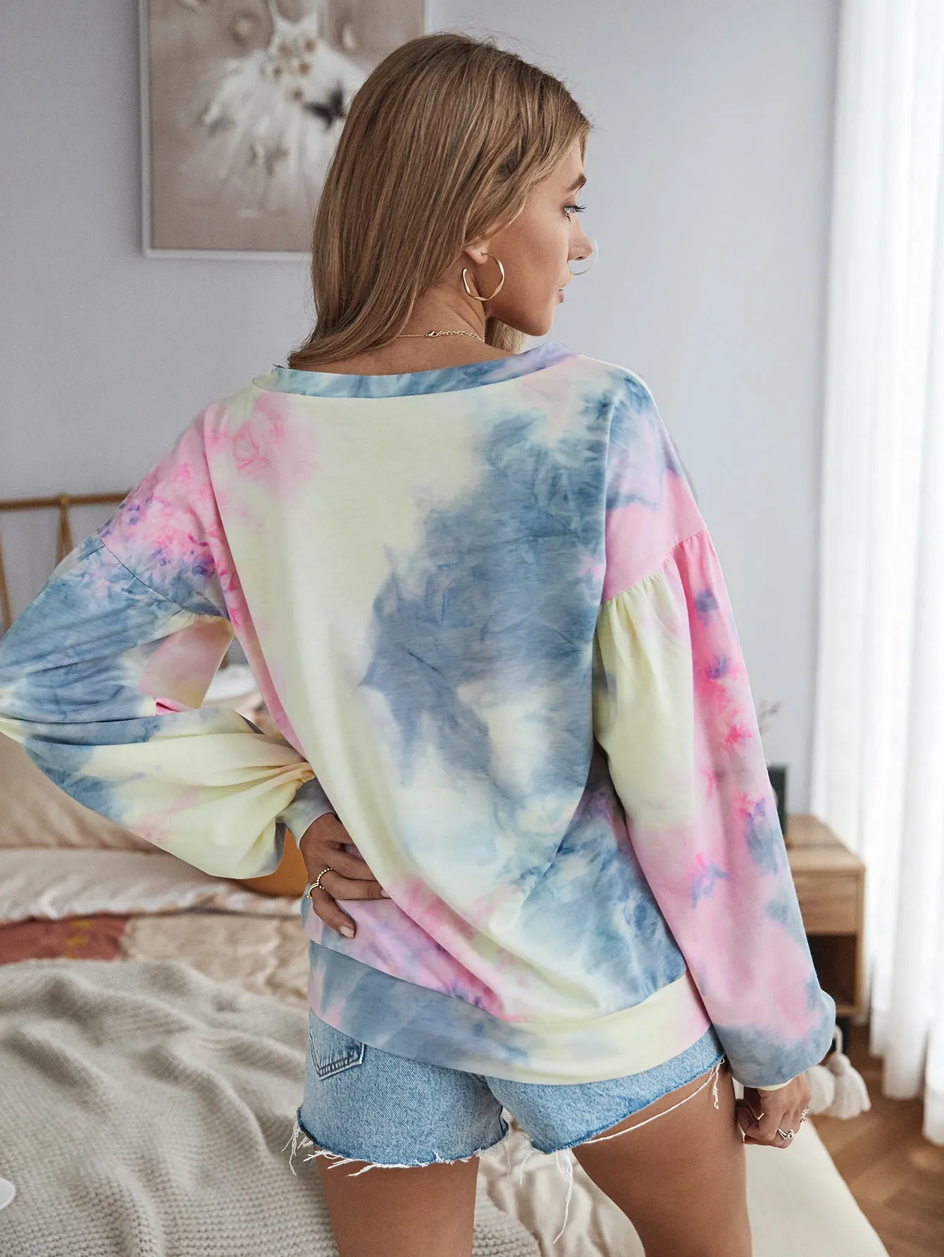 Tie Dye Loungewear Bubbles Long Sleeves Blouses T-shirts
