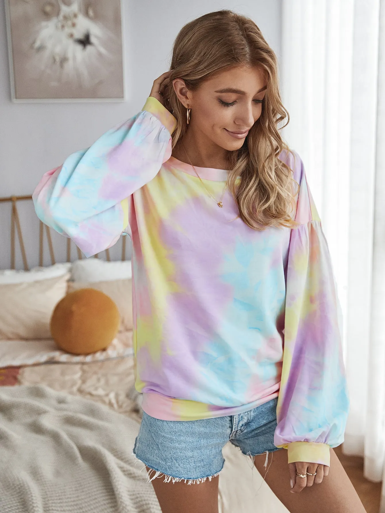 Tie Dye Loungewear Bubbles Long Sleeves Blouses T-shirts