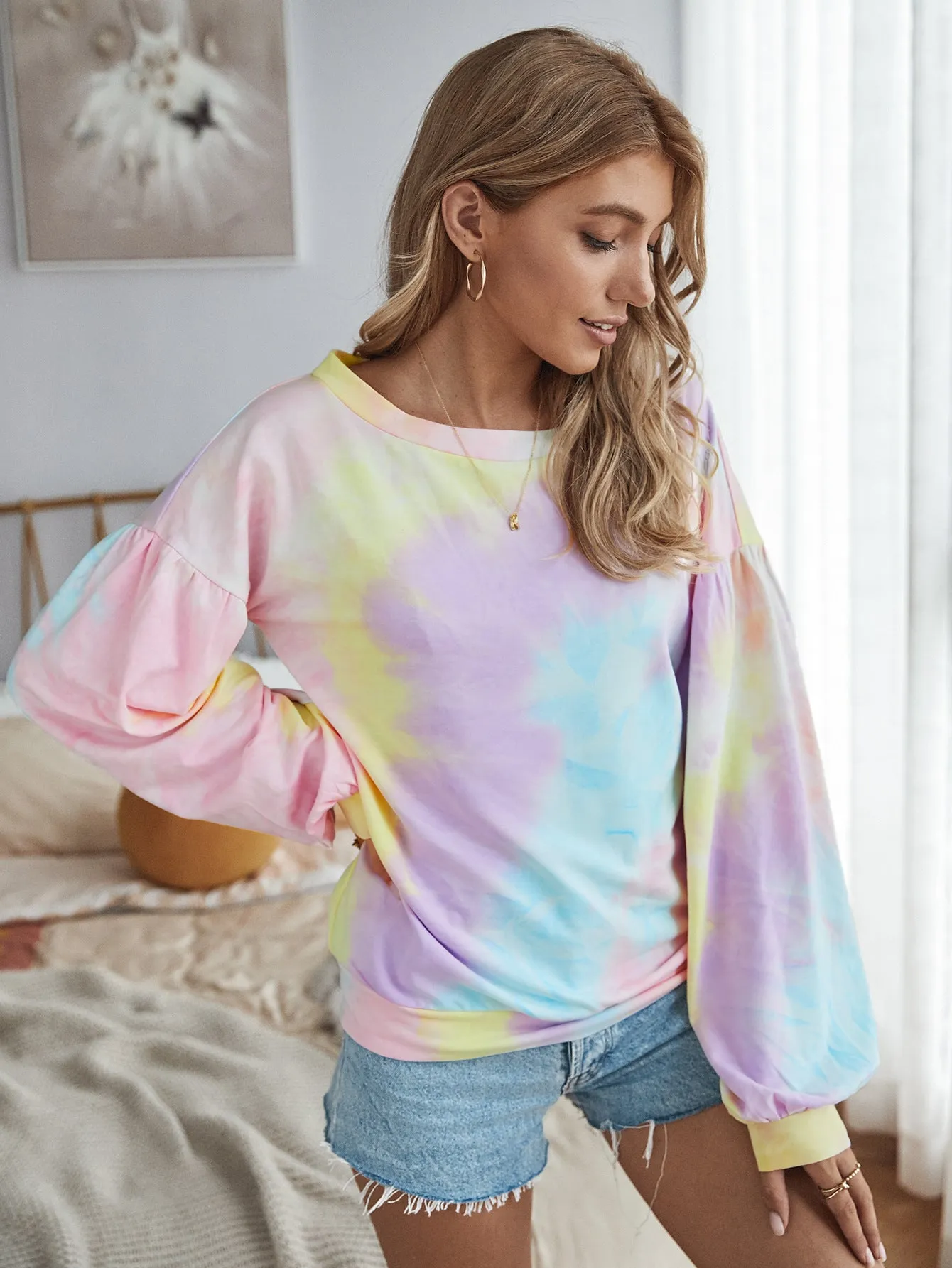 Tie Dye Loungewear Bubbles Long Sleeves Blouses T-shirts