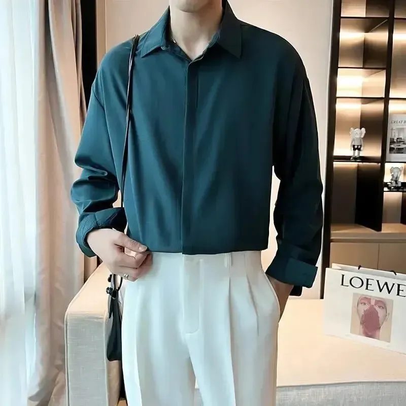TrendStyle Einfarbiges Langarmhemd im Hongkong-Stil