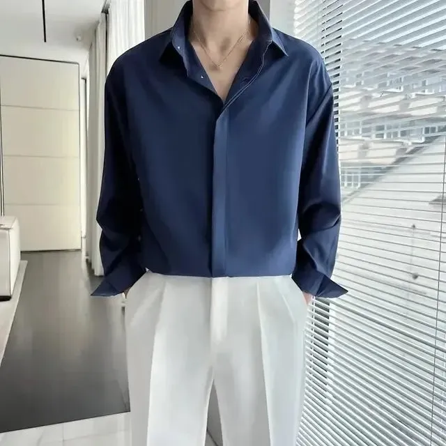 TrendStyle Einfarbiges Langarmhemd im Hongkong-Stil