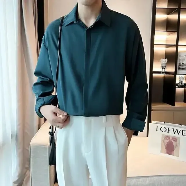 TrendStyle Einfarbiges Langarmhemd im Hongkong-Stil