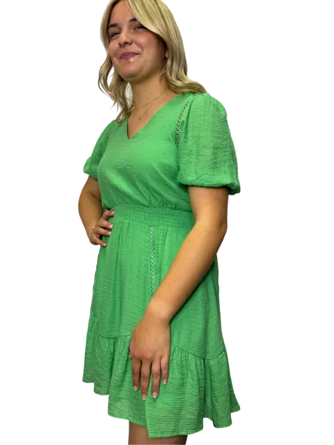 Trim Cinch Waist Dress Evergreen