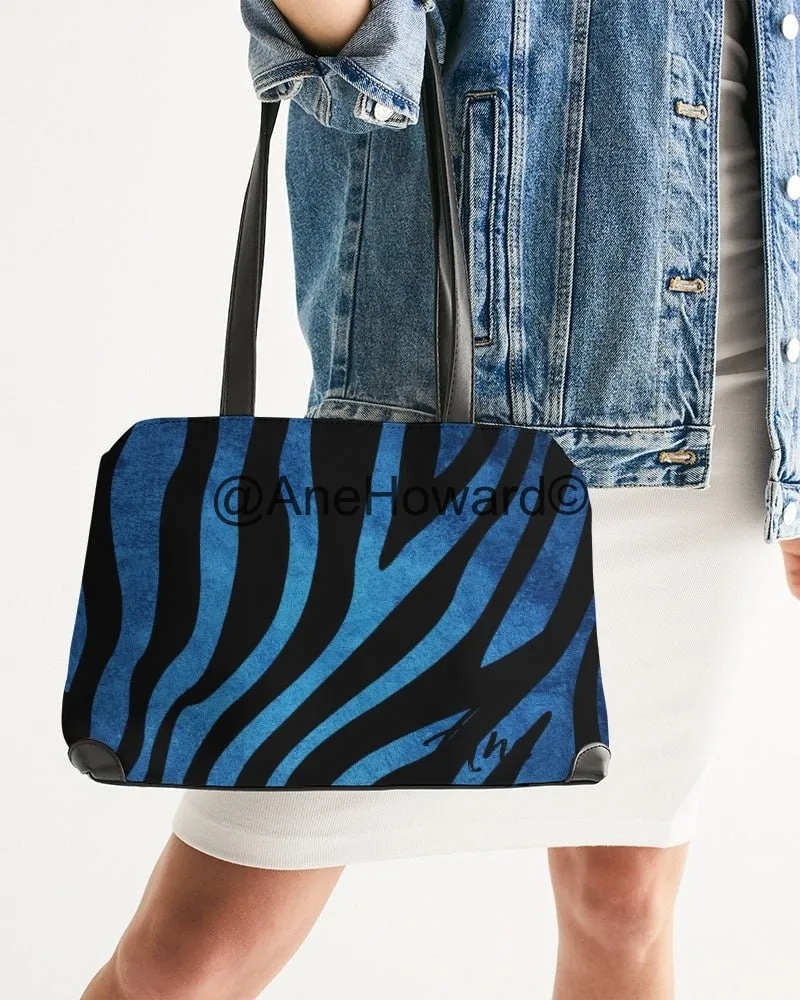 True Blue Zebra Vegan Leather Shoulder Bag
