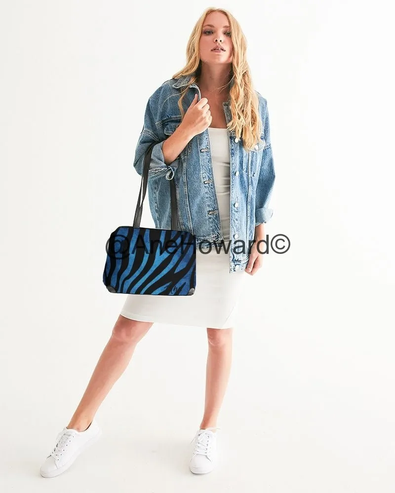 True Blue Zebra Vegan Leather Shoulder Bag